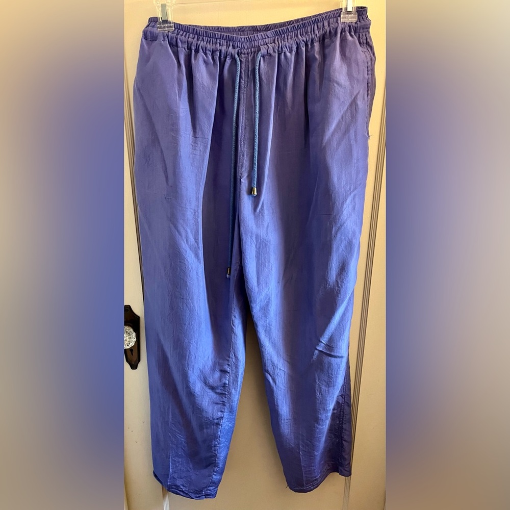 Vintage Silk Periwinkle Blue brushed‎ joggers elastic waist lined EVR L